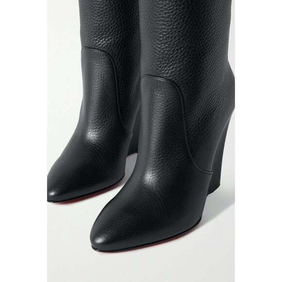 Christian Louboutin Civiliza 100 Black Calf Leather Knee High Wedge Heel Boot 38 - Picture 6 of 12